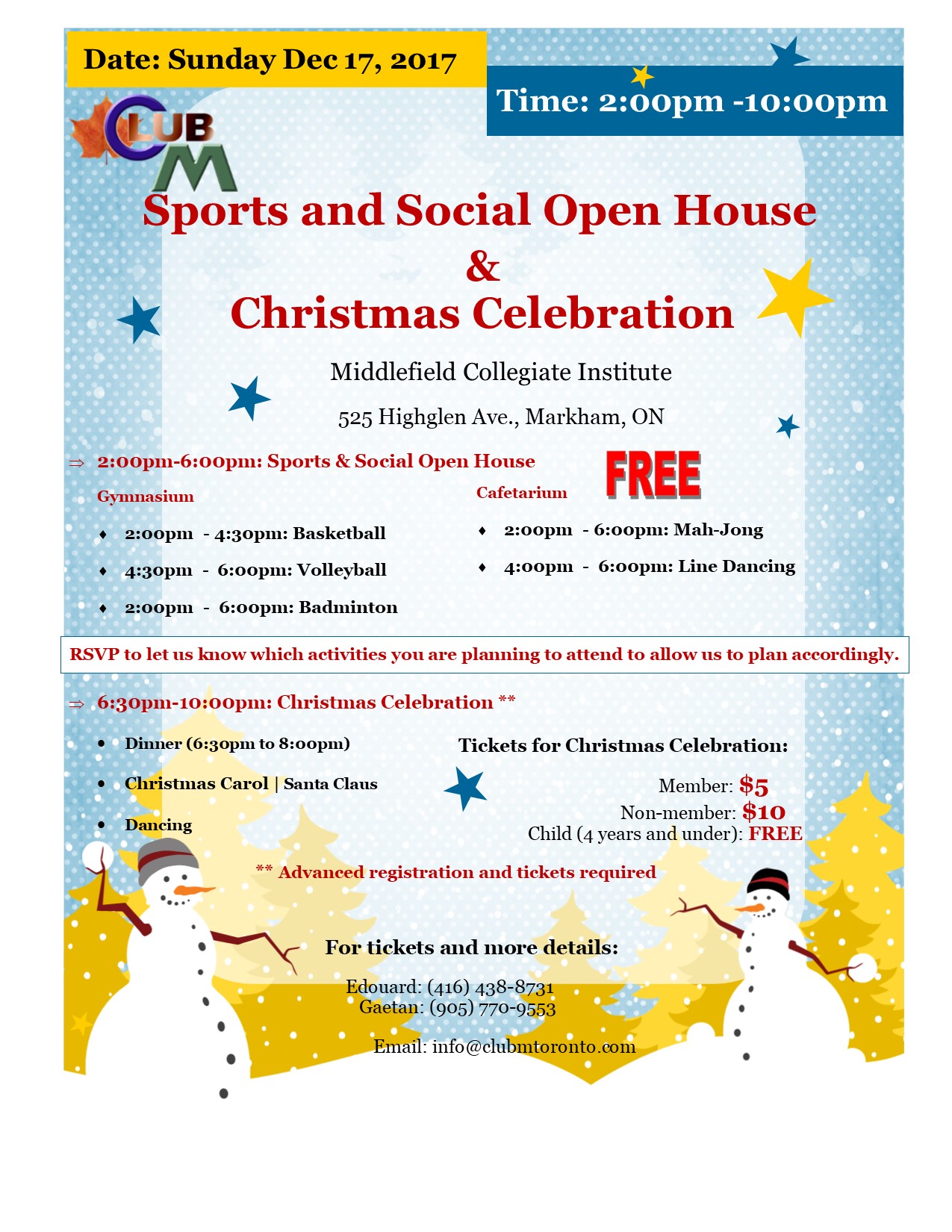 Sports and Social Open House / Xmas 2017 Flyer