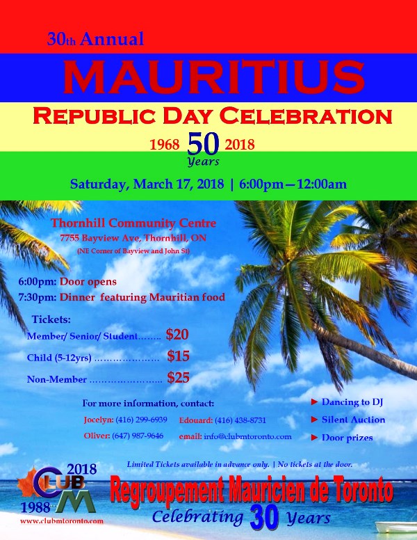 30th Annual Mauritius Republic Day Celebration Flyer