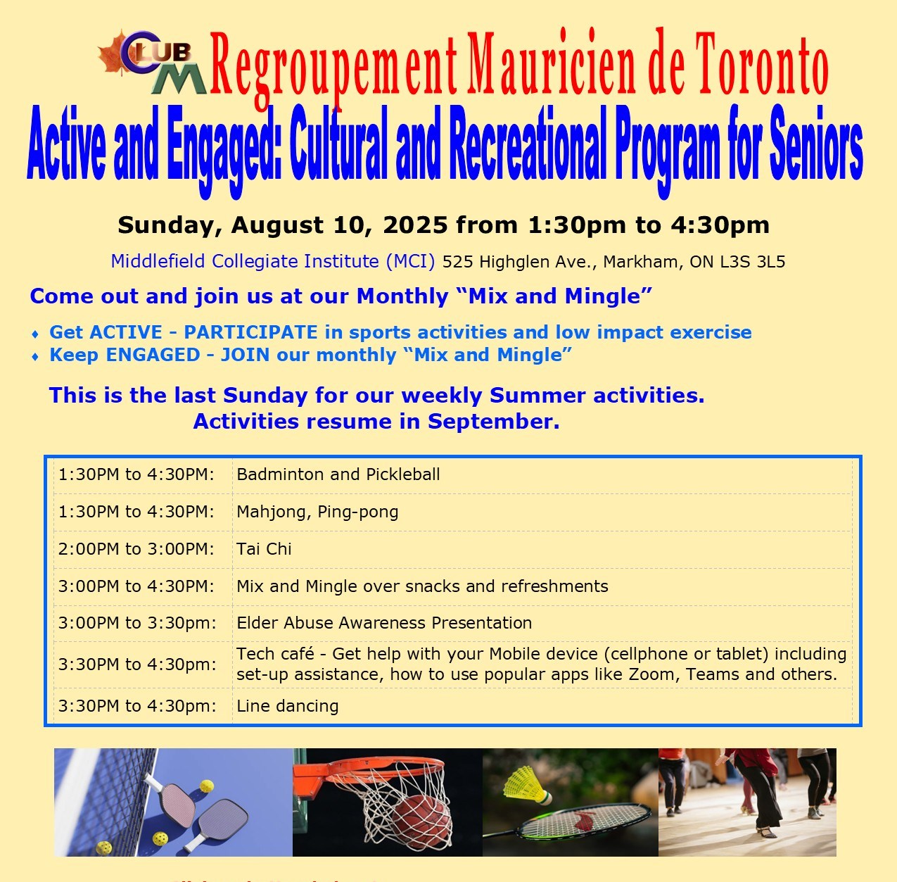 Active and Engaged August 10 2025 Seniors Program Flyer